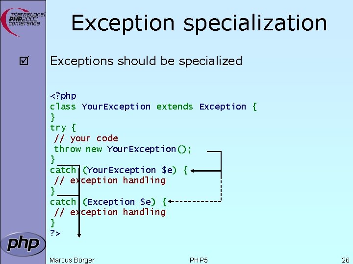 Exception specialization þ Exceptions should be specialized <? php class Your. Exception extends Exception