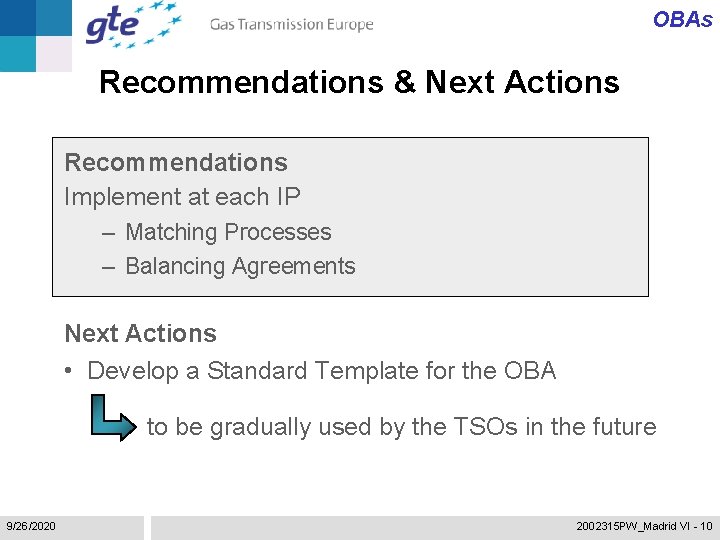OBAs Recommendations & Next Actions Recommendations Implement at each IP – Matching Processes –