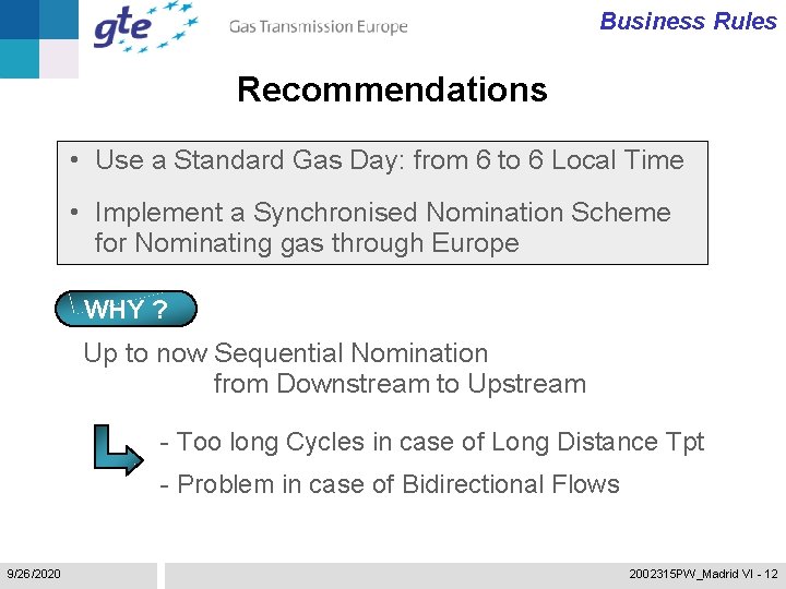 Business Rules Recommendations • Use a Standard Gas Day: from 6 to 6 Local