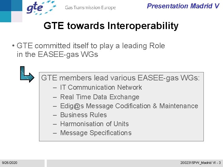 Presentation Madrid V GTE towards Interoperability • GTE committed itself to play a leading