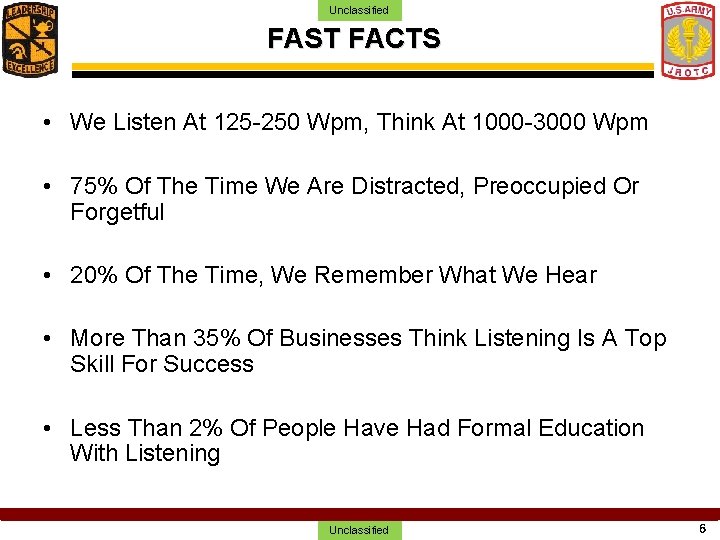 Unclassified FAST FACTS • We Listen At 125 -250 Wpm, Think At 1000 -3000