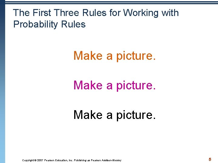 The First Three Rules for Working with Probability Rules Make a picture. Copyright ©
