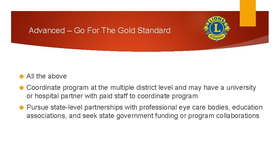 Advanced – Go For The Gold Standard All the above Coordinate program at the