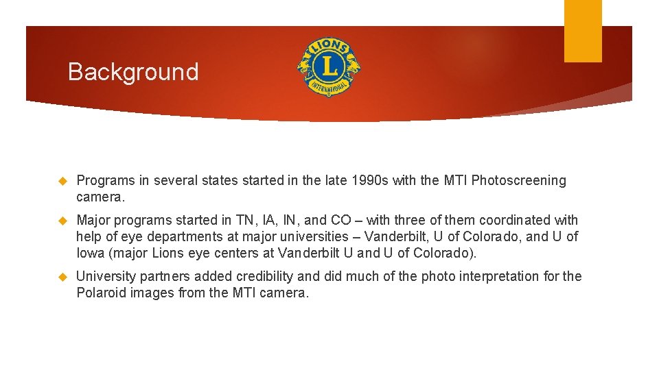 Background Programs in several states started in the late 1990 s with the MTI
