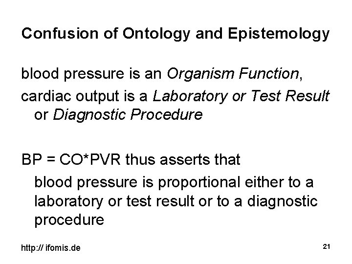 Confusion of Ontology and Epistemology blood pressure is an Organism Function, cardiac output is