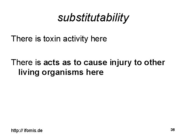substitutability There is toxin activity here There is acts as to cause injury to
