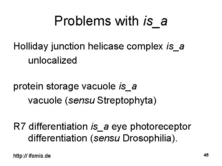 Problems with is_a Holliday junction helicase complex is_a unlocalized protein storage vacuole is_a vacuole