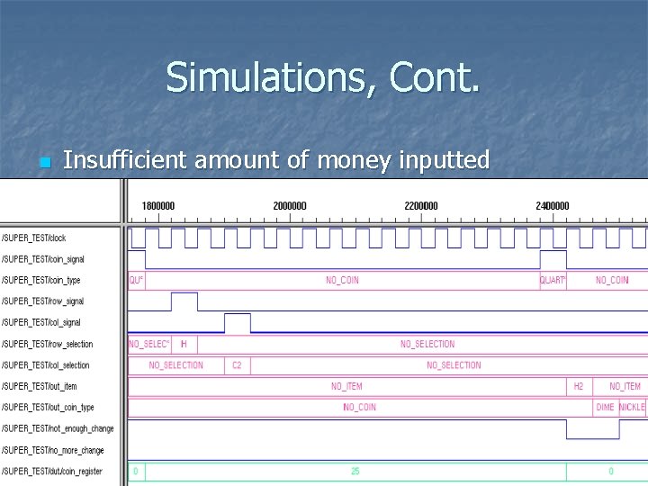 Simulations, Cont. n Insufficient amount of money inputted 