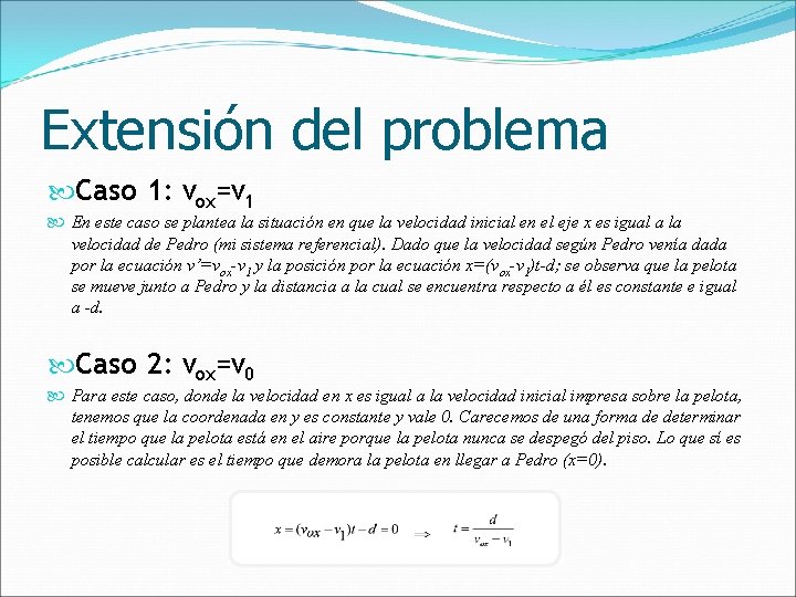 Extensión del problema Caso 1: vox=v 1 En este caso se plantea la situación