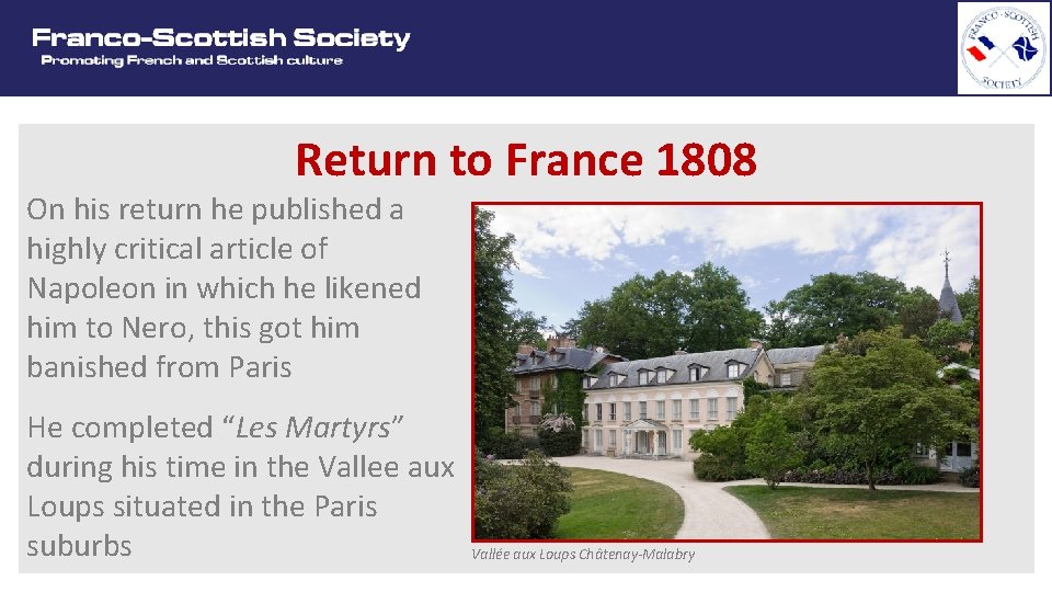 Return to France 1808 On his return he published a highly critical article of