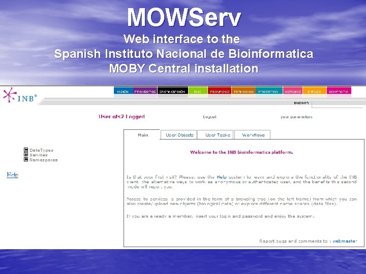 MOWServ Web interface to the Spanish Instituto Nacional de Bioinformatica MOBY Central installation 