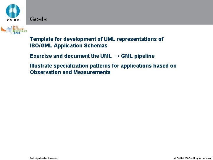 Goals Template for development of UML representations of ISO/GML Application Schemas Exercise and document