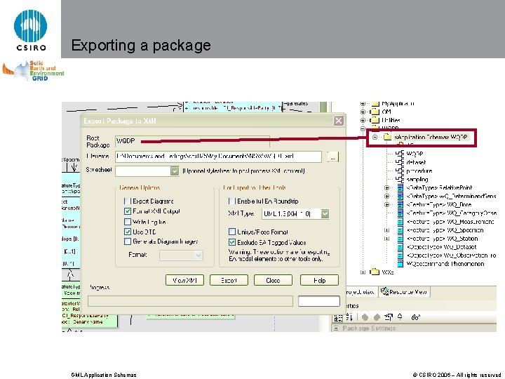 Exporting a package GML Application Schemas © CSIRO 2006 – All rights reserved 
