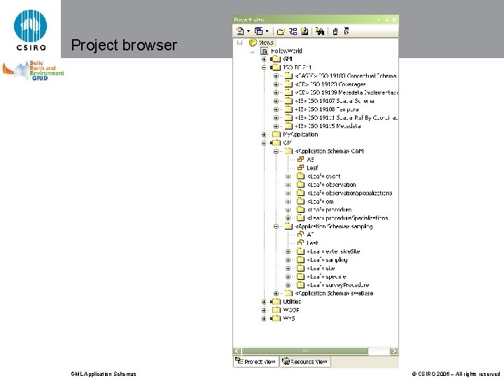 Project browser GML Application Schemas © CSIRO 2006 – All rights reserved 