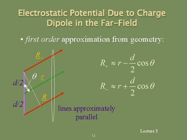 Electrostatic Potential Due to Charge Dipole in the Far-Field • first order approximation from