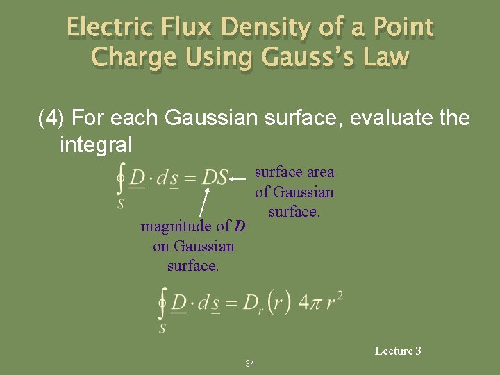 Electric Flux Density of a Point Charge Using Gauss’s Law (4) For each Gaussian