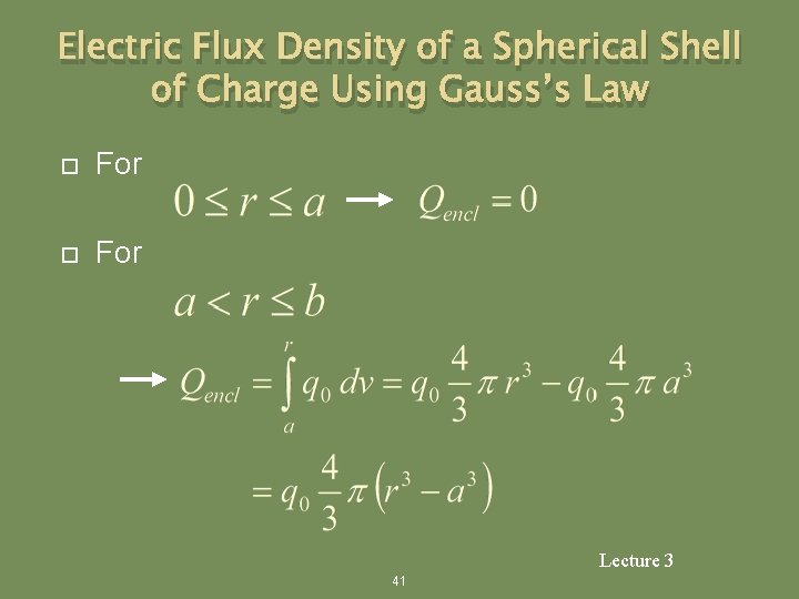 Electric Flux Density of a Spherical Shell of Charge Using Gauss’s Law For Lecture