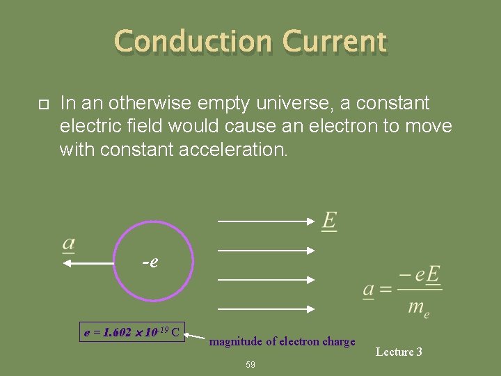 Conduction Current In an otherwise empty universe, a constant electric field would cause an