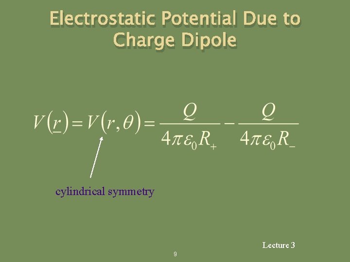 Electrostatic Potential Due to Charge Dipole cylindrical symmetry Lecture 3 9 