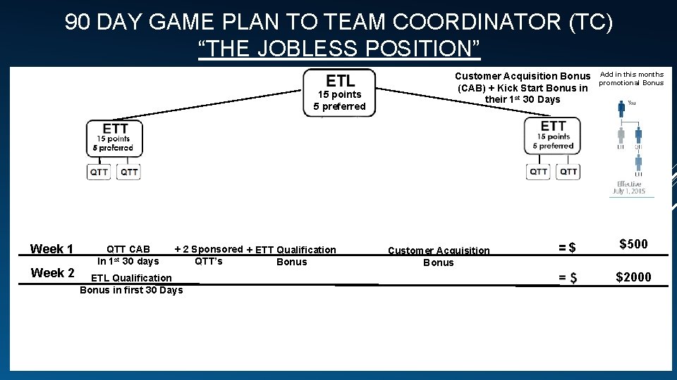 90 DAY GAME PLAN TO TEAM COORDINATOR (TC) “THE JOBLESS POSITION” YOU 15 points