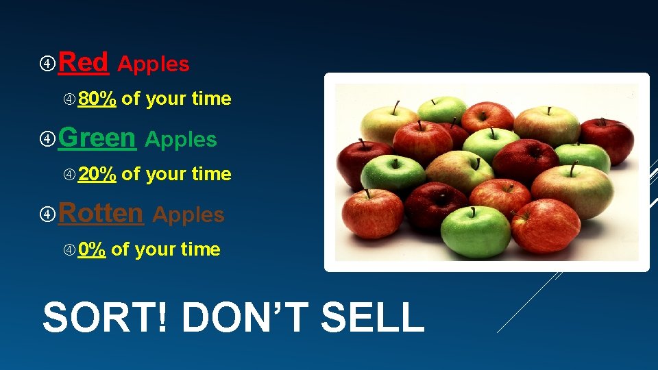  Red Apples 80% of your time Green Apples 20% of your time Rotten