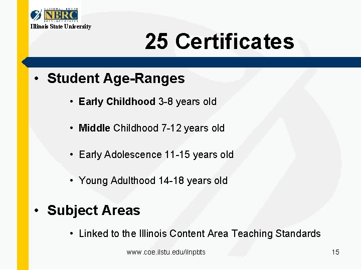 Illinois State University 25 Certificates • Student Age-Ranges • Early Childhood 3 -8 years