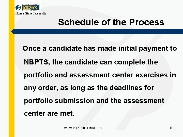 Illinois State University Schedule of the Process Once a candidate has made initial payment