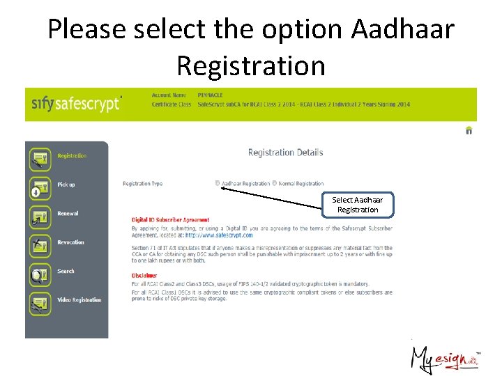 Please select the option Aadhaar Registration Select Aadhaar Registration 