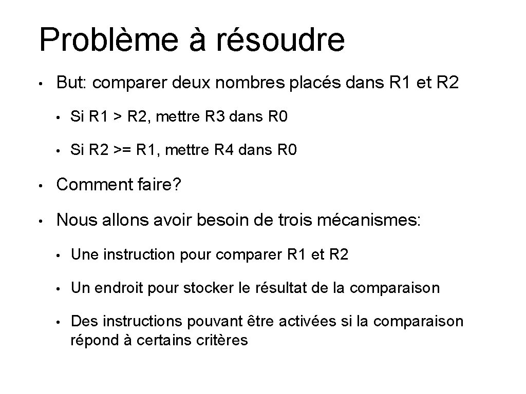 Problème à résoudre • But: comparer deux nombres placés dans R 1 et R