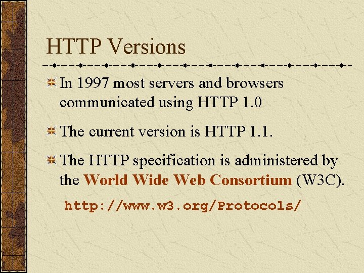 HTTP Versions In 1997 most servers and browsers communicated using HTTP 1. 0 The