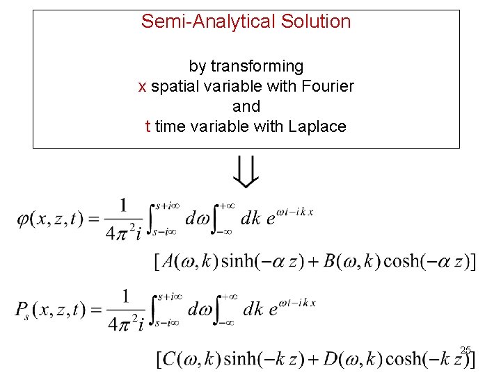 Semi-Analytical Solution by transforming x spatial variable with Fourier and t time variable with