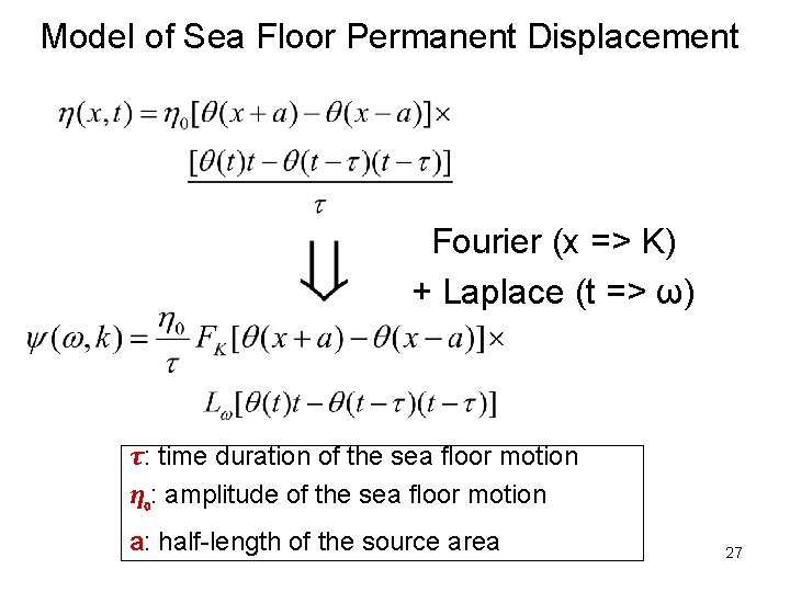 Model of Sea Floor Permanent Displacement Fourier (x => K) + Laplace (t =>