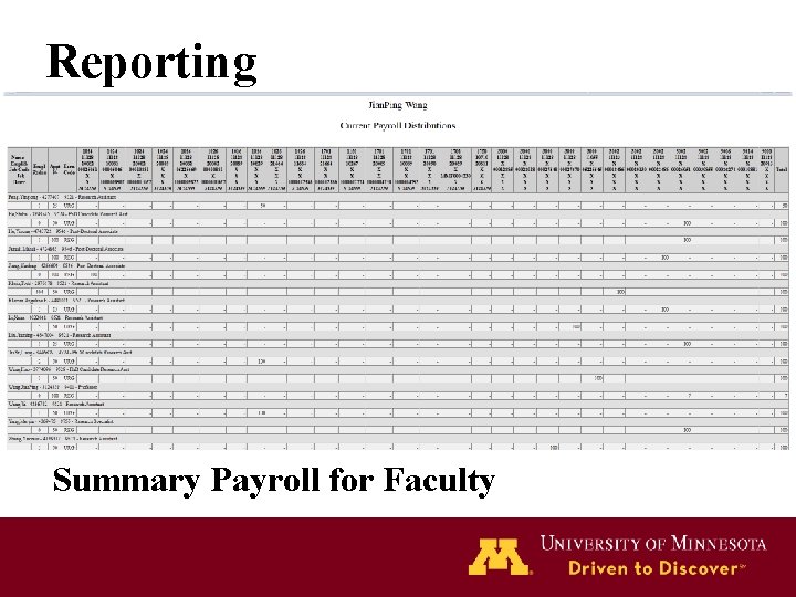 Reporting Summary Payroll for Faculty 