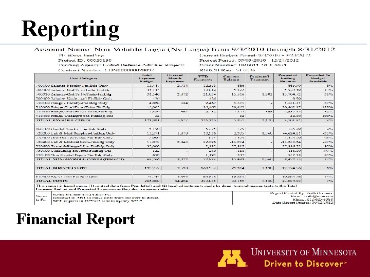 Reporting Financial Report 