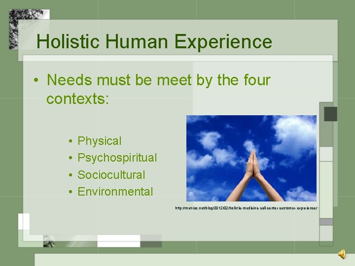 Holistic Human Experience • Needs must be meet by the four contexts: • •