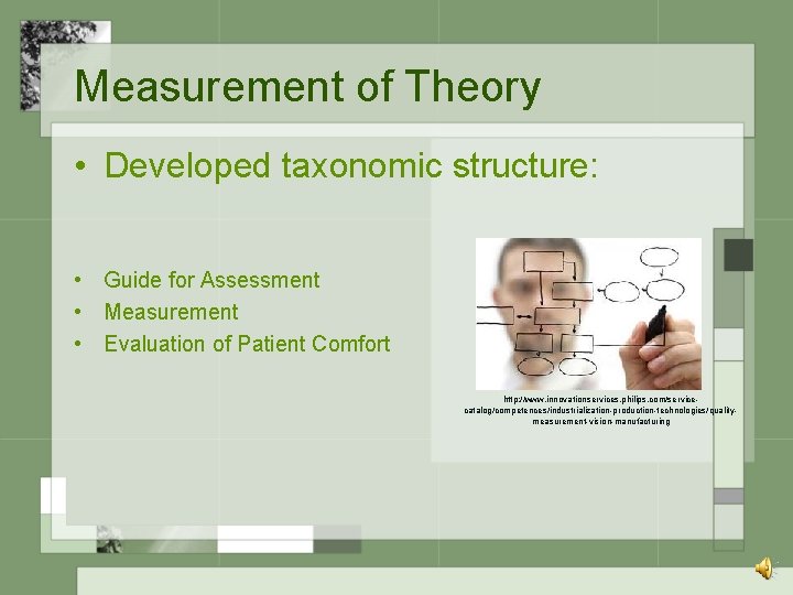 Measurement of Theory • Developed taxonomic structure: • Guide for Assessment • Measurement •