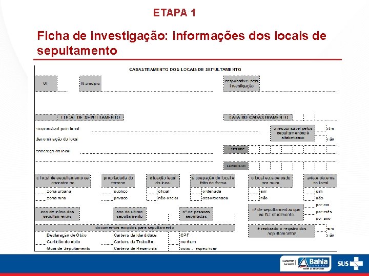 ETAPA 1 Ficha de investigação: informações dos locais de sepultamento 