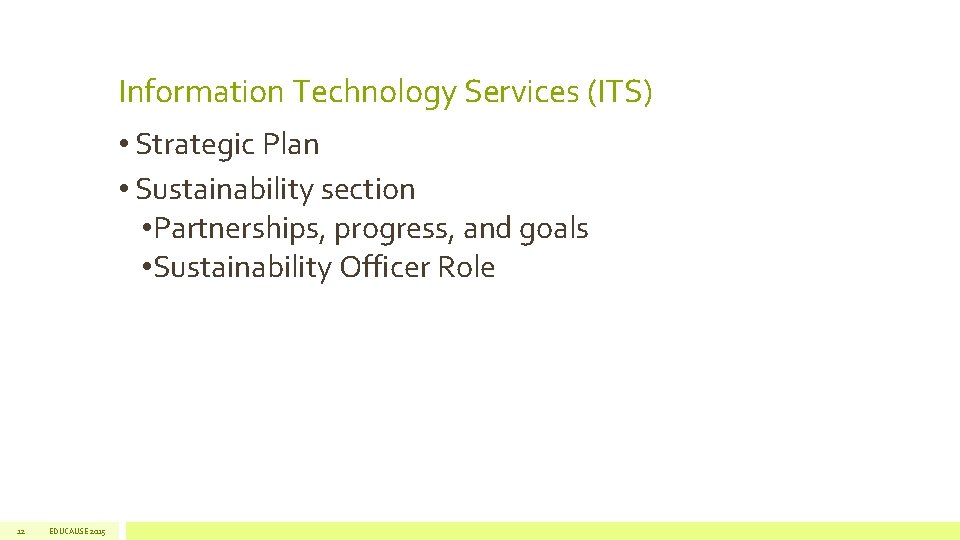 Information Technology Services (ITS) • Strategic Plan • Sustainability section • Partnerships, progress, and