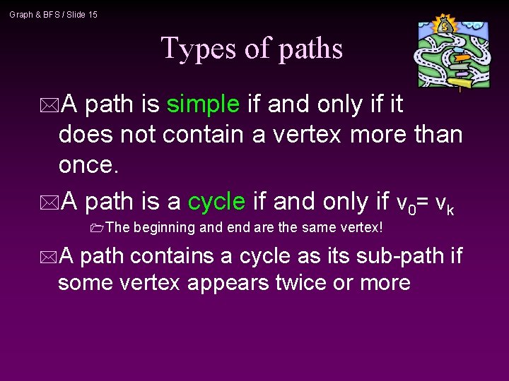 Graph & BFS / Slide 15 Types of paths *A path is simple if