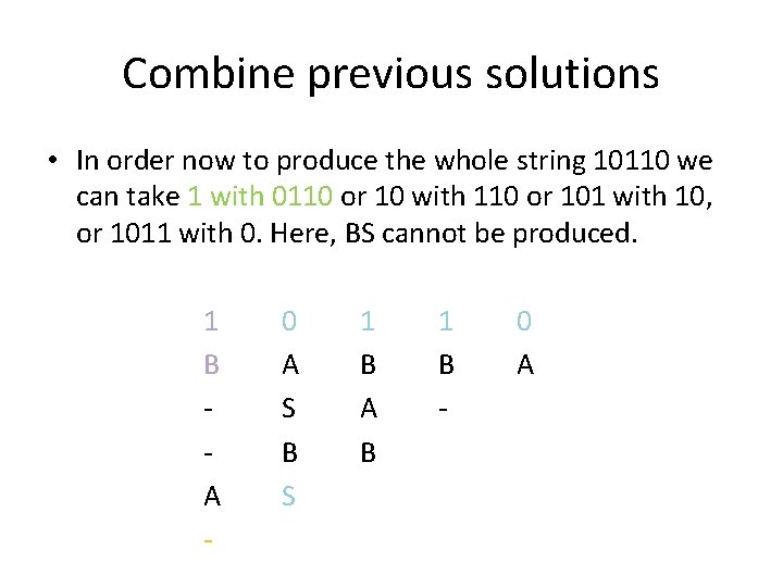 Combine previous solutions • In order now to produce the whole string 10110 we