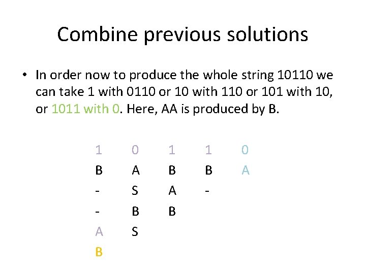 Combine previous solutions • In order now to produce the whole string 10110 we