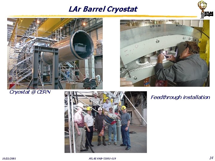 LAr Barrel Cryostat @ CERN 10/22/2001 Feedthrough installation ATLAS RRB-T 2001 -119 14 