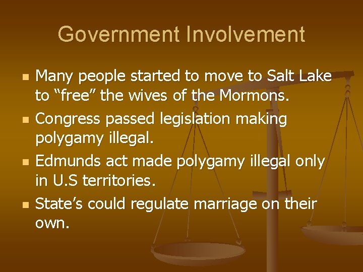 Government Involvement n n Many people started to move to Salt Lake to “free”