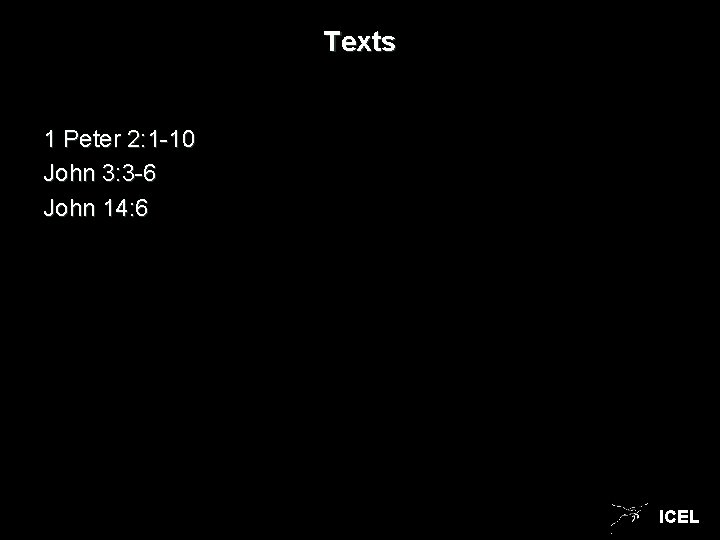 Texts 1 Peter 2: 1 -10 John 3: 3 -6 John 14: 6 ICEL