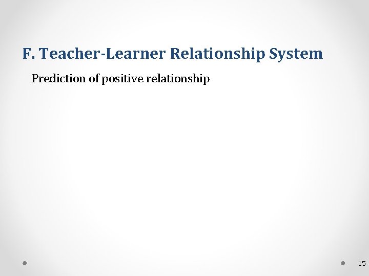 F. Teacher-Learner Relationship System Prediction of positive relationship 15 