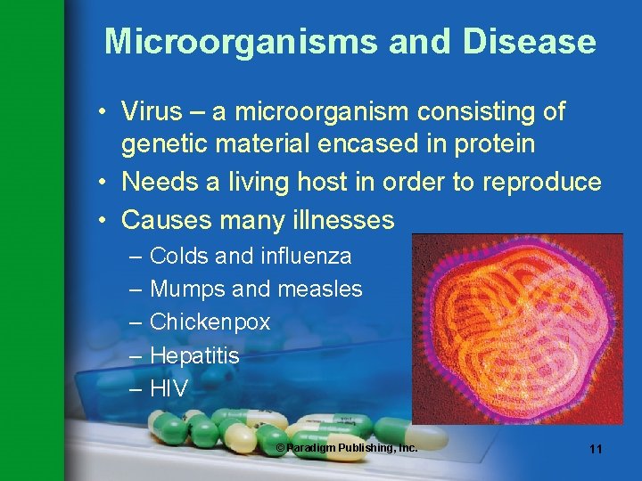 Microorganisms and Disease • Virus – a microorganism consisting of genetic material encased in