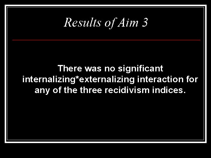 Results of Aim 3 There was no significant internalizing*externalizing interaction for any of the