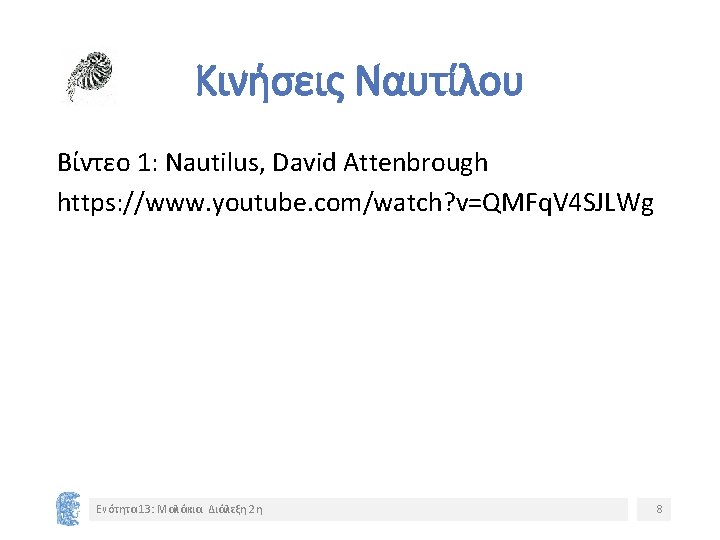 Κινήσεις Ναυτίλου Βίντεο 1: Nautilus, David Attenbrough https: //www. youtube. com/watch? v=QMFq. V 4