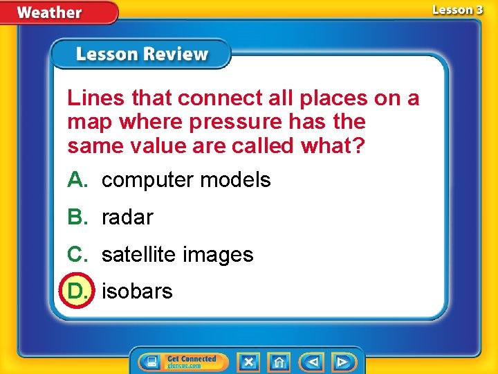 Lines that connect all places on a map where pressure has the same value
