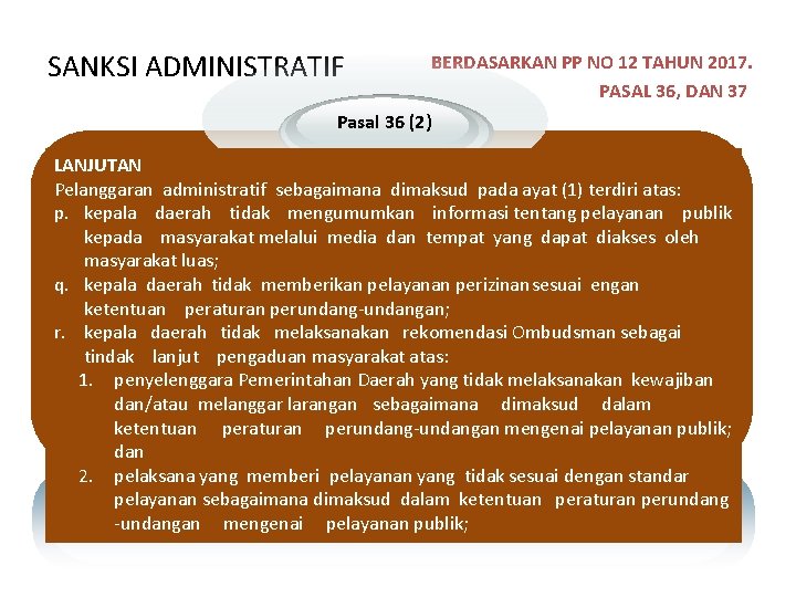 SANKSI ADMINISTRATIF BERDASARKAN PP NO 12 TAHUN 2017. PASAL 36, DAN 37 Pasal 36